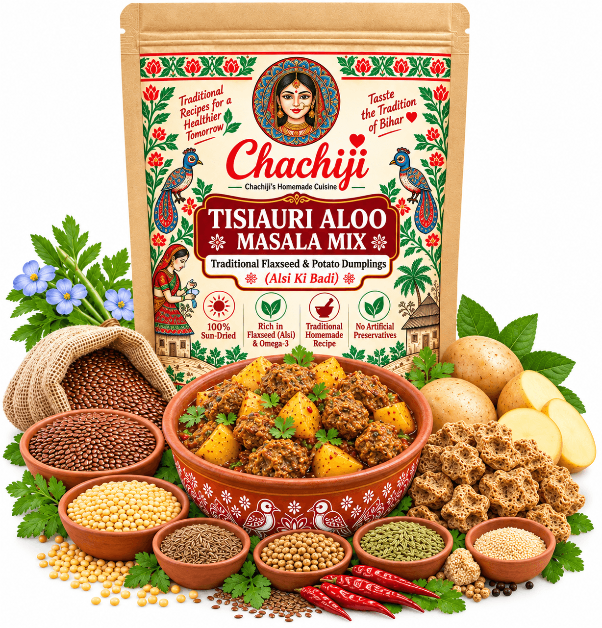 Tisiauri Aloo Masala Mix – Traditional Flaxseed & Potato Dumplings (Alsi Ki Badi)