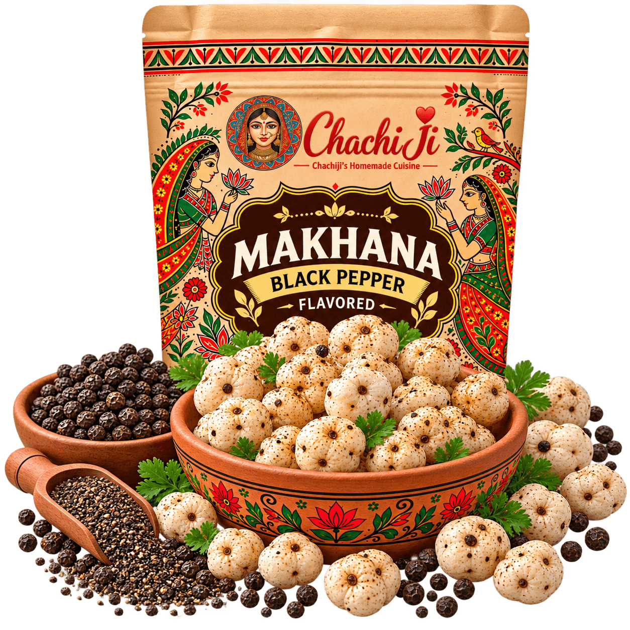 Black Pepper Makhana | Pepper Flavoured Roasted Fox Nuts | Classic Spicy & Crunchy Snack