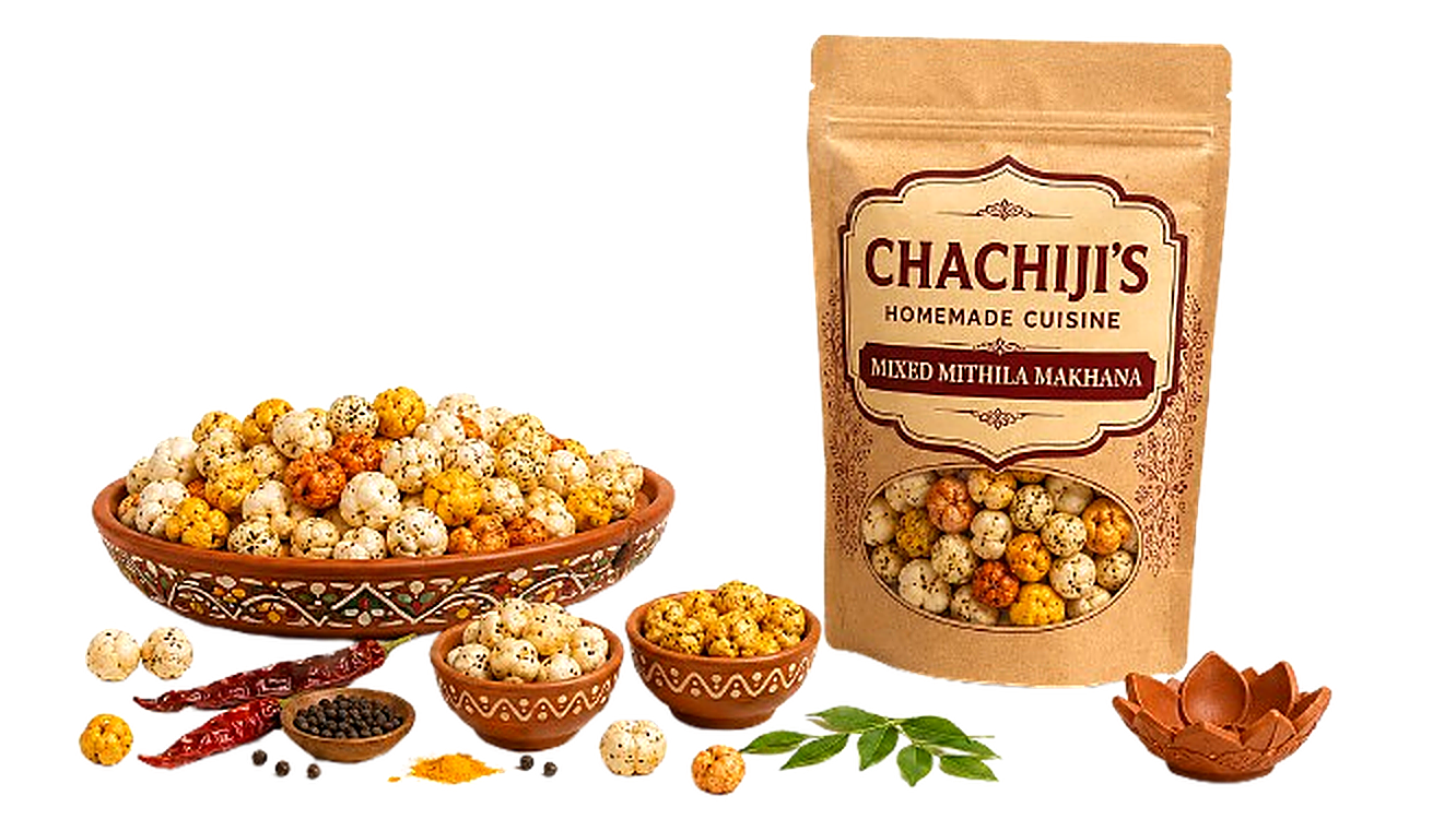 Chachiji's Mixed Mithila Makhana Craft Pouch and Roasted Bowl