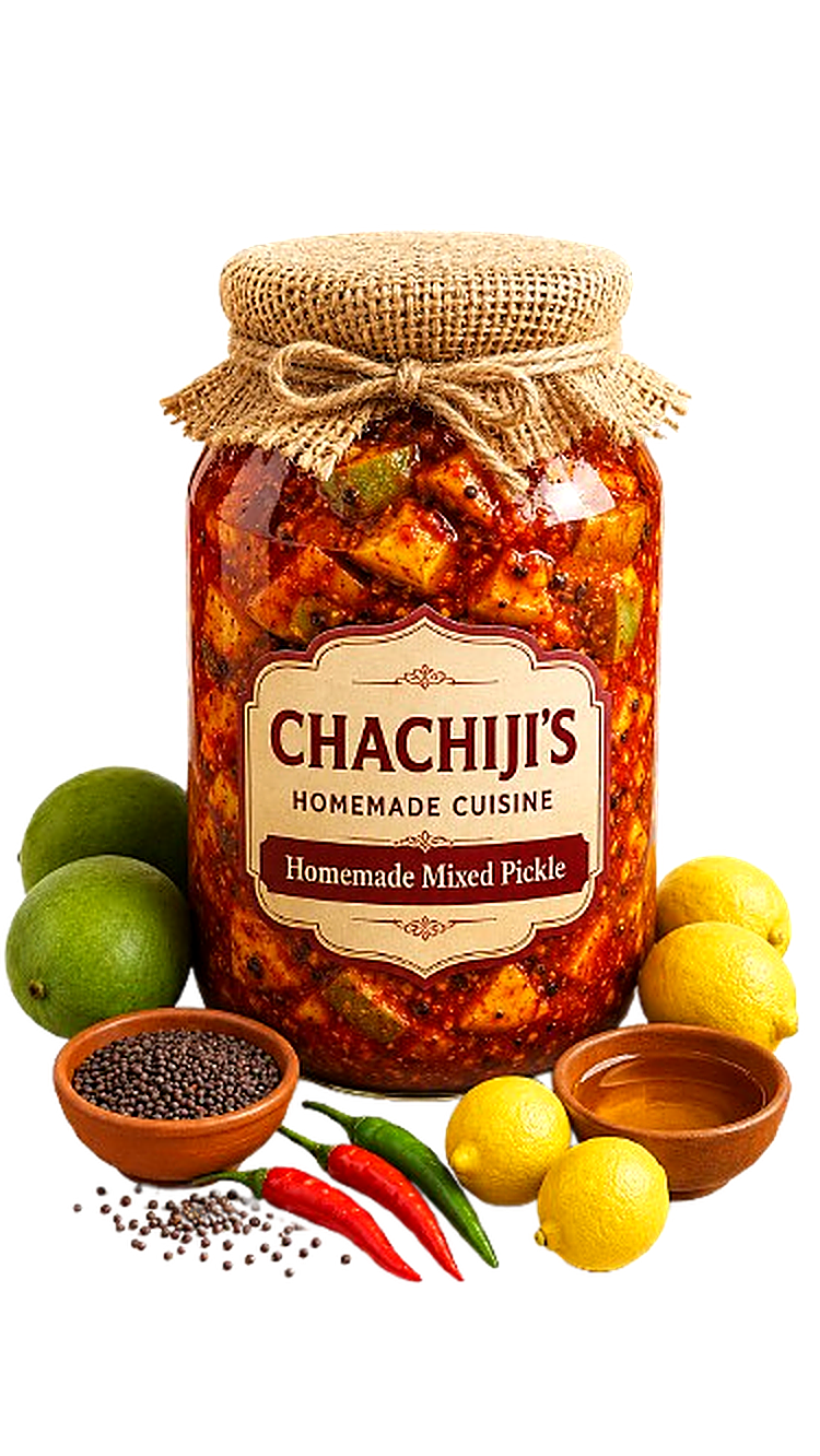 Chachiji's Homemade Mixed Pickle close-up texture and whole spices