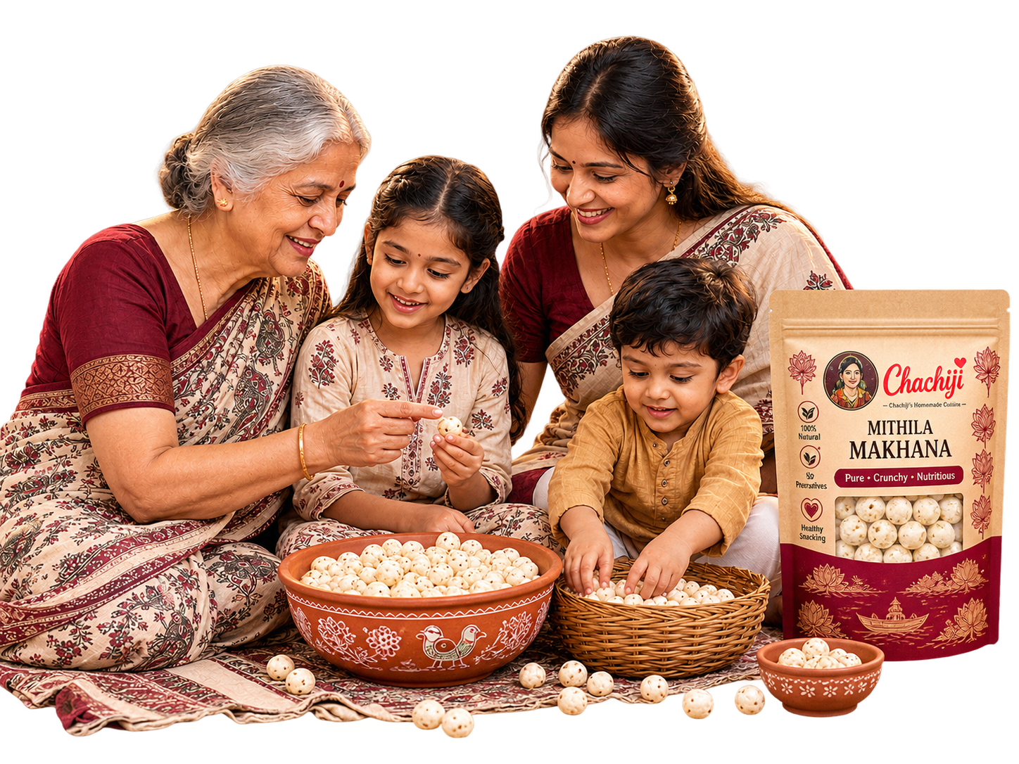 Family enjoying Chachiji Mithila Makhana together