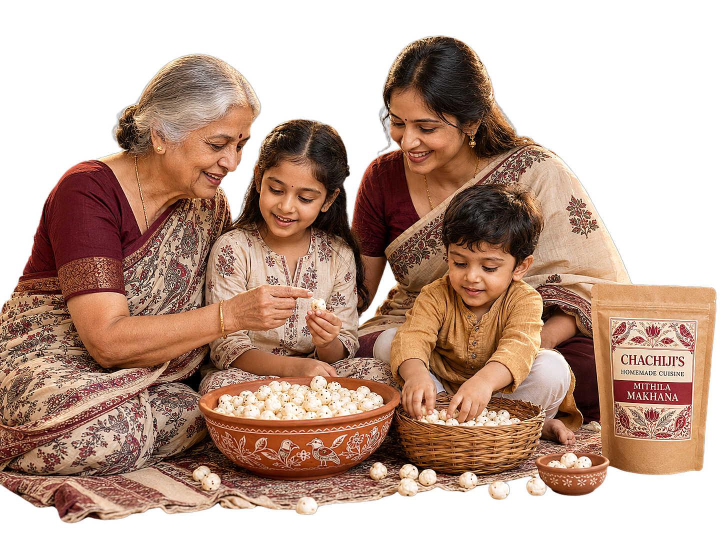Family enjoying Chachiji Mithila Makhana together